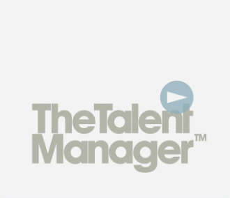 Logo of The Talent Manager with a blue play button icon.